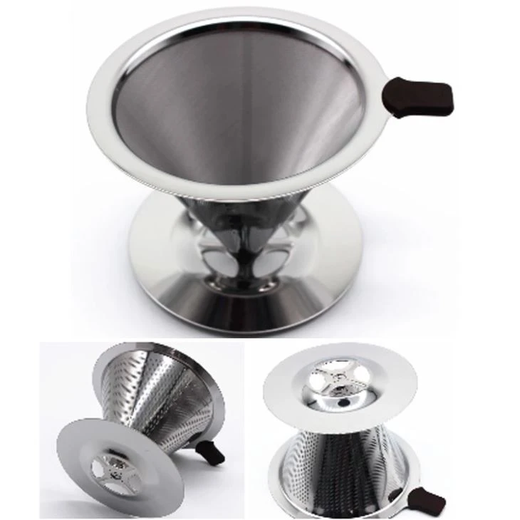 Stainless Steel Double Mesh Filter Coffee Dripper Reusable Pour Over Coffee Maker With Rubber Ring