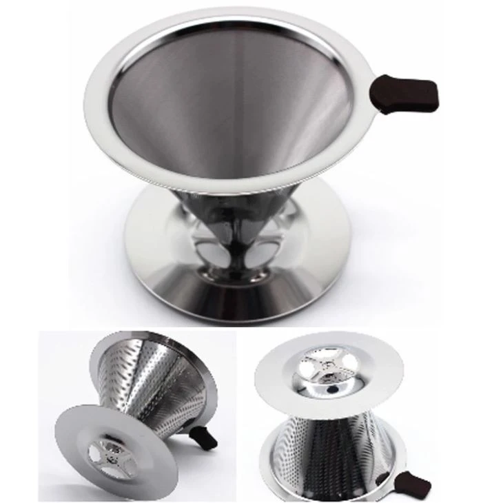 Stainless Steel Double Mesh Filter Coffee Dripper Reusable Pour Over Coffee Maker With Rubber Ring